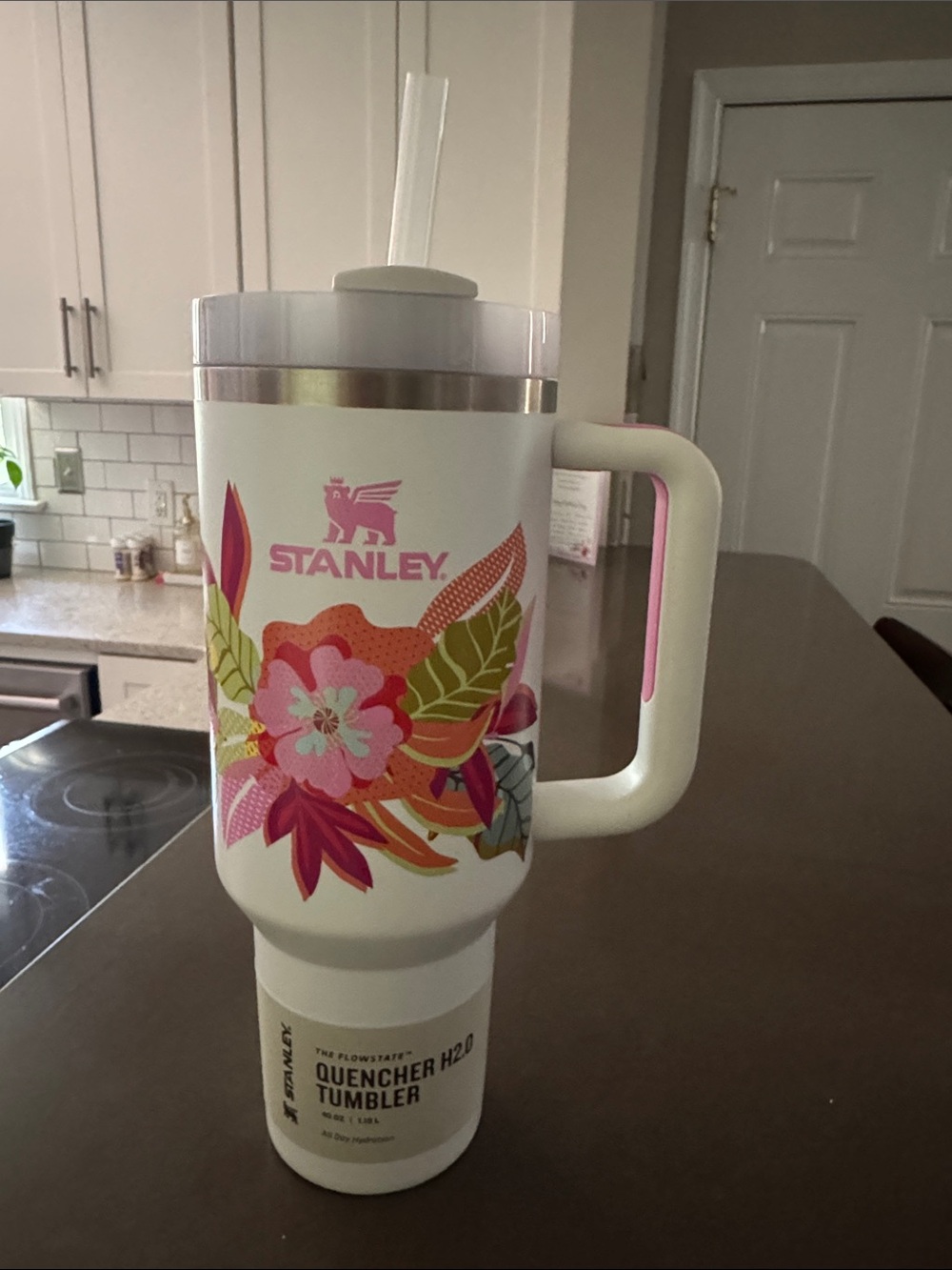 Stanley White Tumbler with Pink & Green Floral Design Mother’s Day edition